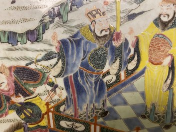 A large Chinese famille rose 'deer hunt' dish, Yongzheng